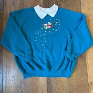 VINTAGE 90s Top Stitch Embroidered Owl Sweatshirt, Grandmacore, Size XXL